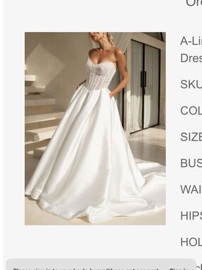 Strapless Lace Bodice A-Line Wedding Gown in White